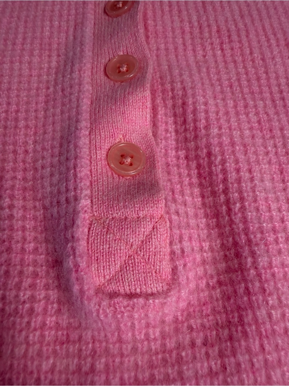 White + Warren 100% Cashmere Pink Waffle Knit Henley Sweater M - Picture 6 of 10